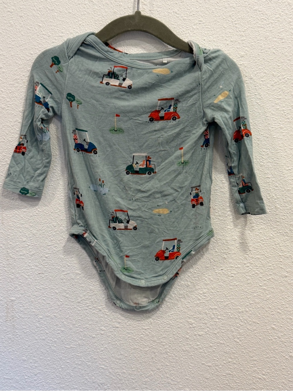 Angel Dear Light Green Golf Cart Print Long Sleeve One-Piece